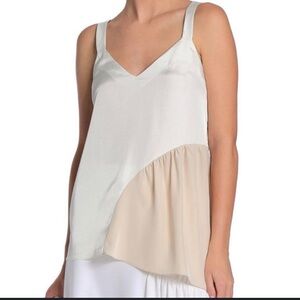 Tibi Two-Tone White Tan Color Block Silk Blend Tank Top Size M